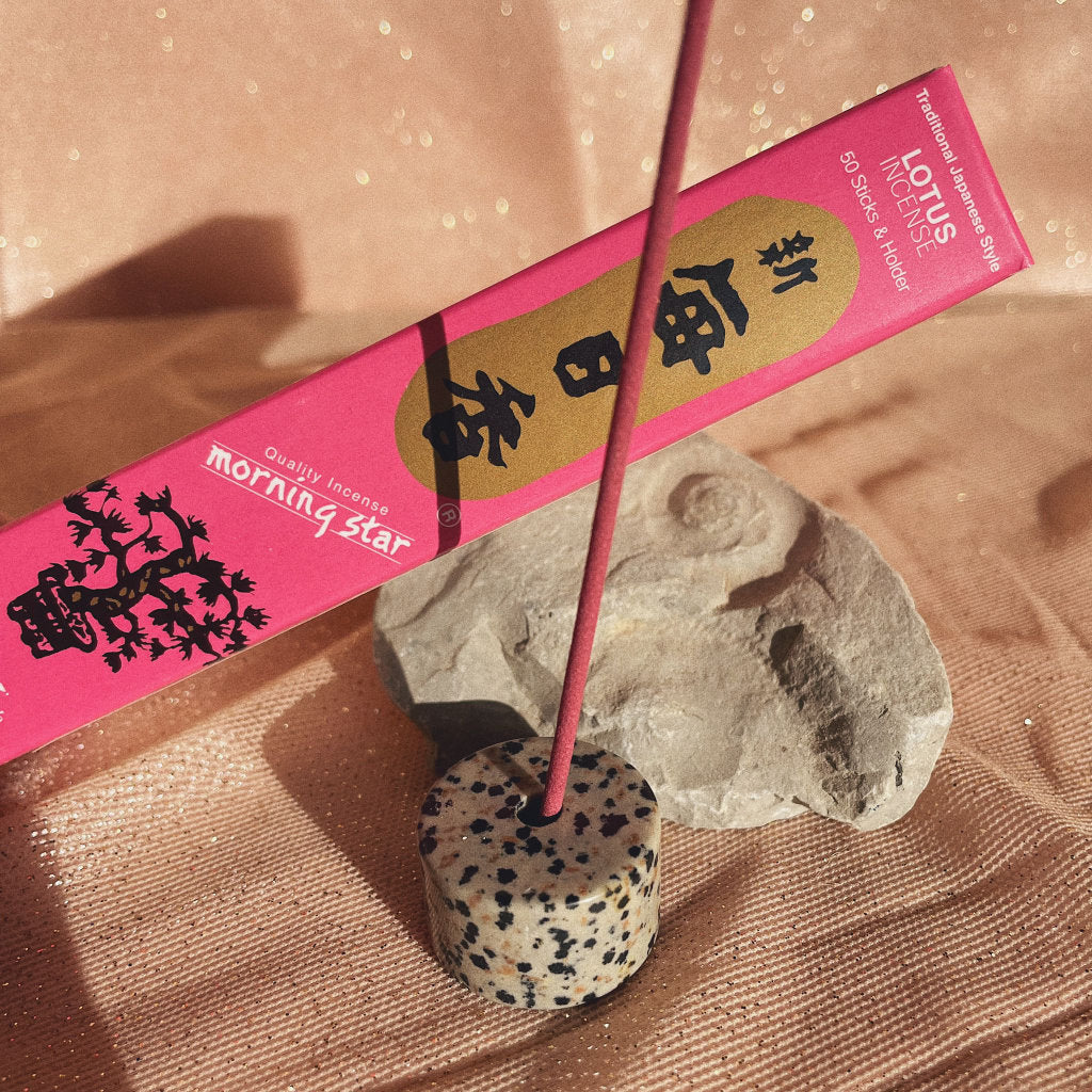 Akasha blends radiating ritual set items with Lotus incense and Dalmatian Jasper incense holder